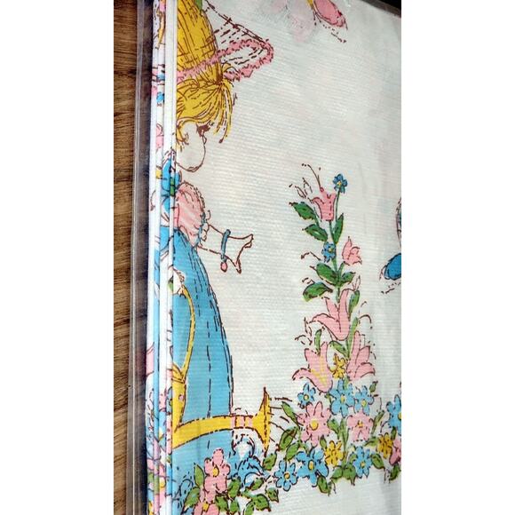 Vintage Furtura Paper Table Cloth 54x88 NOS Girl Sprig Flowers Butterfly See Pic - Picture 1 of 6